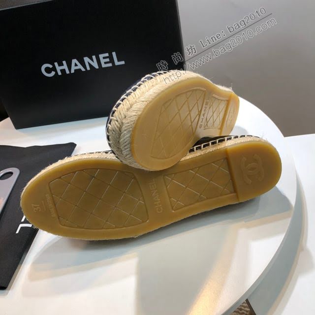 Chanel女鞋 香奈兒頂級版本漁夫鞋 黑皮蘭皮標  naq1106